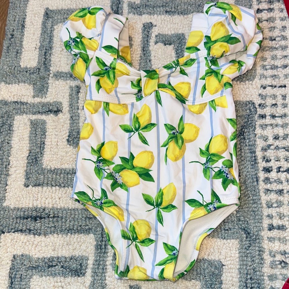 Janie and Jack White Lemon-Print Ruffle One-Piece Swimsuit